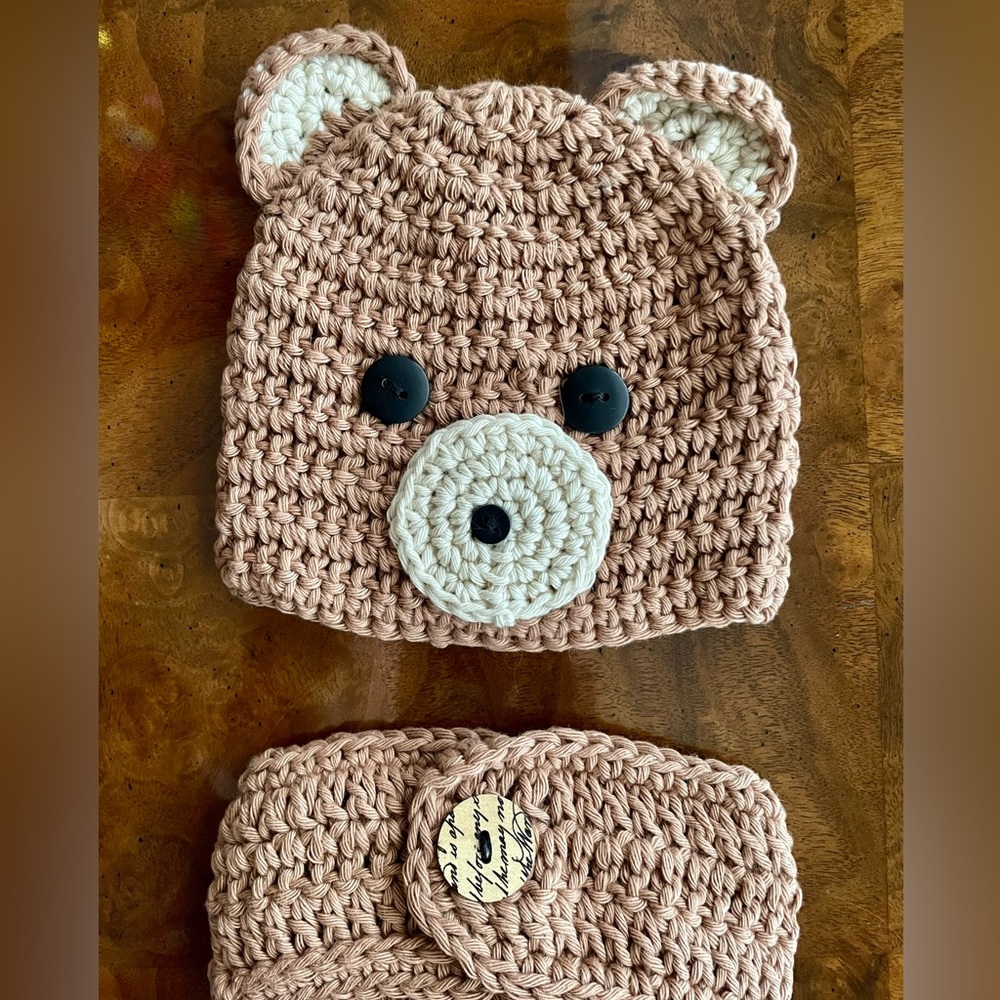 Baby Bear Crochet Hat Diaper Cover & Booties Photo Props